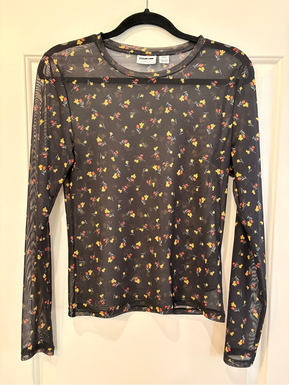 Noisy May Black Sheer Long-Sleeve Floral Mesh Top